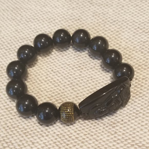Obsidian Buddha Acala Amulet Talisman - Picture 1 of 3